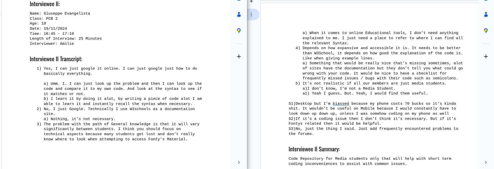 A screenshot of some of the interview results.