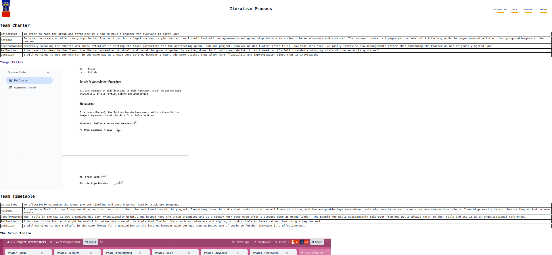 What my Iterative Process page looked like